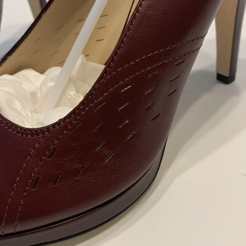 Julie Lopez Burgundy Leather Carli 4” Pump Heels